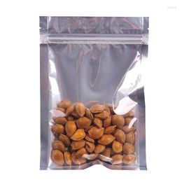 Sacs de rangement 100pcs un côté papier d'aluminium transparent de qualité alimentaire/fermeture à glissière refermable argenté Mylar-feuille pochette Snack emballage cadeau