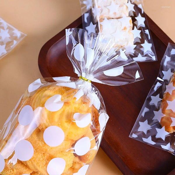 Bolsas de almacenamiento 100 unids Embalaje Dot Stars Autoadhesivo Transparente Candy Gift DIY Bolsa Linda Fiesta Snack Cookie Hornear Bolsa de embalaje sellada