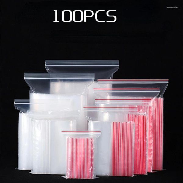 Sacs de rangement 100pcs Sac en plastique multiple taille PE Sceau d'auto-scellage transparent adhésif aliment aliment des produits secs sèches emballages