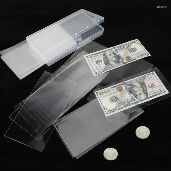 Bolsas de almacenamiento 100 piezas de plástico Transparente Bill Mangas Bolsa Safe Bag Bailnote Protector Cestros con soporte de caja