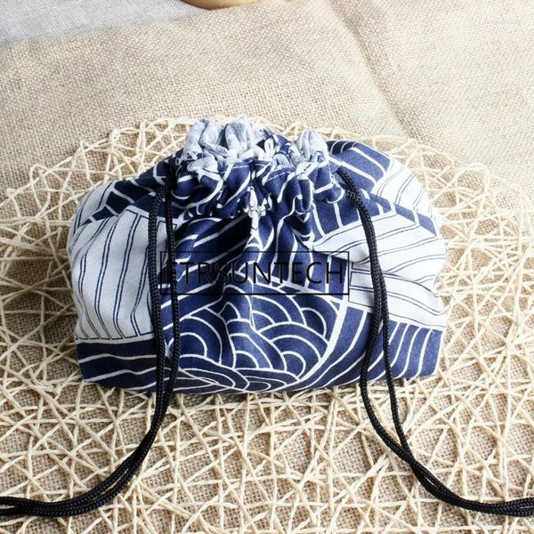 Sacs de rangement 100pcs Sac à lunch en tissu portable pour étudiant en plein air Mélier Picnic Japonais Strawstring Print Bento