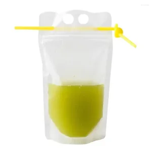 Sacs de rangement 100pcs / set 500 ml de boisson de boisson conception de totage reclosable avec smoothie à glace en paille en boisser sac à café