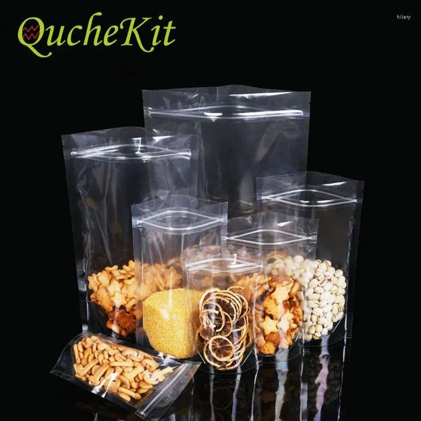 Bolsas de almacenamiento 100 piezas de plástico transparente bolsas de pie para comida para alimentos té caramelo galletas nueces para hornear 16 alambre