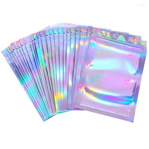 Sacs de rangement 10pcs 4 tailles plat sel de bain sac cosmétique un côté clair holographique feuille d'aluminium anneaux de cheveux perles ongles