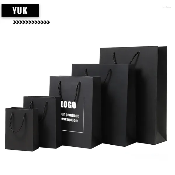 Sacs de rangement 10pcs Logo personnalisé Sac en papier kraft noir avec manche d'anniversaire de mariage cadeau de Noël cadeau