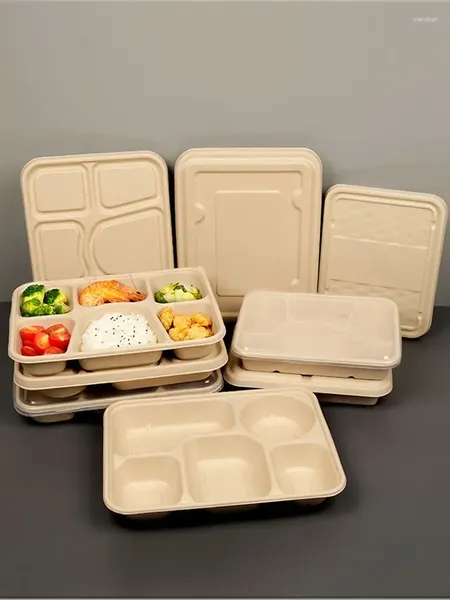 Sacs de rangement 10pcs Boîte d'emballage à livraison divisée jetable grande capacité Boîtes à lunch en papier multiplié micro-ondes respectueux de l'environnement