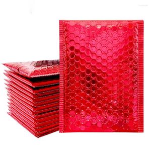 Bolsas de almacenamiento 10 piezas de burbujas holográficas Bubble Mailer Red Metalic Postal Wedding Gift Packaging Sobres acolchados