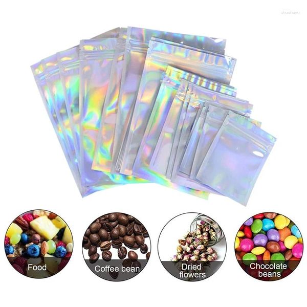 Sacs de rangement 10pcs Laser Coloré Auto-Scellant Sac Épaissi Transparent Multi Fonctionnel