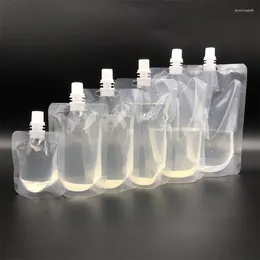 Sacs de rangement 10pcs Plastique Stand Up Brink Brink Bust Transparent Buzzle Travel Camping Liquid Juice Milk Scellant 100-500 ml