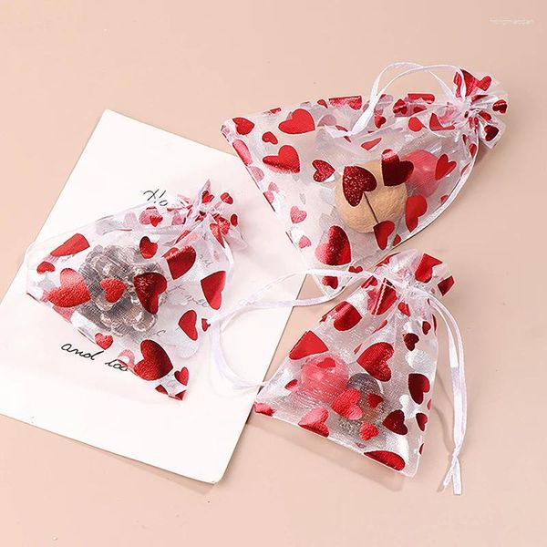 Sacs de rangement 10pcs Red Love Heart Organza Mariage Gift Candy Sac à coutri