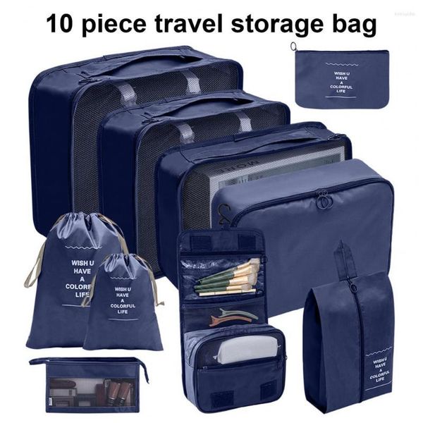 Sacs de rangement 10 pièces/ensemble utile chaussure de voyage polyvalente maille cosmétique organisateurs d'emballage de bagages fournitures à fermeture éclair lisse