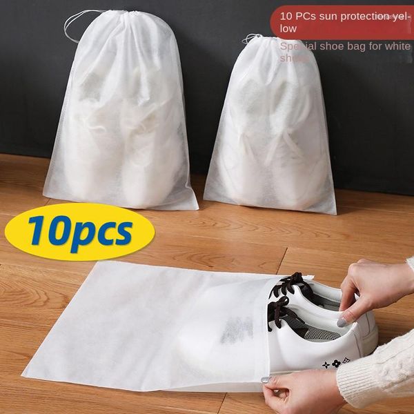 Bolsas de almacenamiento, 10 Uds., bolsa para zapatos, cordón no tejido a prueba de polvo, ropa impermeable portátil transparente, colgante clasificado