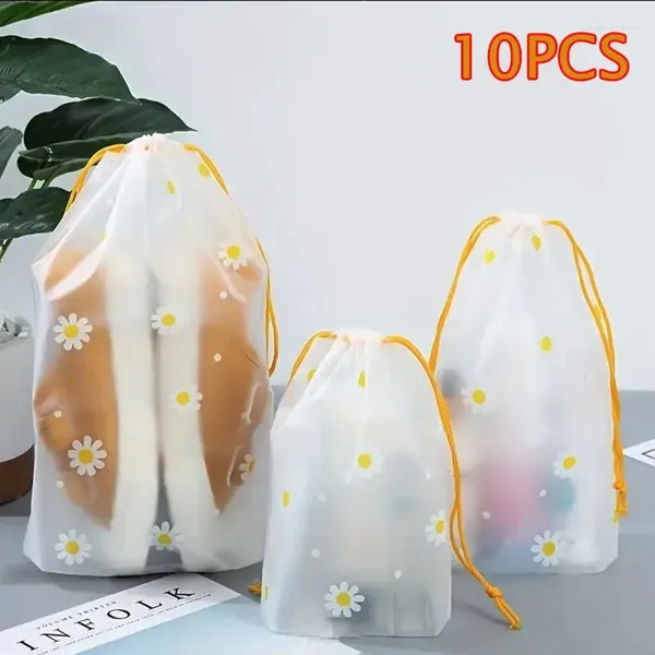 Bolsas de almacenamiento 10 unids impermeable margarita bolsa con cordón portátil viaje toalla ropa zapatos organizador transparente maquillaje artículos de tocador