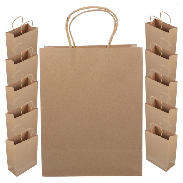 Bolsas de almacenamiento 12 PCS Regalo a granel pequeño Kraft Paper Pouch Pouch Favores Brown Handles Regalos envolviendo