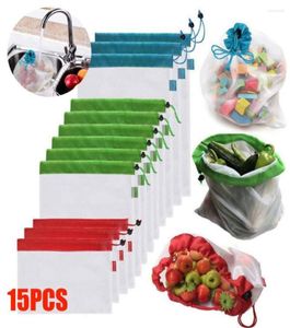 Sacs de rangement 1215pcs écologique réutilisable maille produire sachet de thé lavable pour faire du shopping fruits légumes jouets divers 2050781