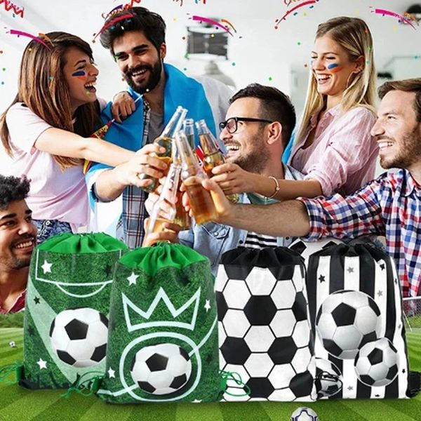 Sacs de rangement 12pcs Football Party Favors Trawstring Soccer Ball Gift Goodie Sac Kids Sports Theme Decoration Supplies