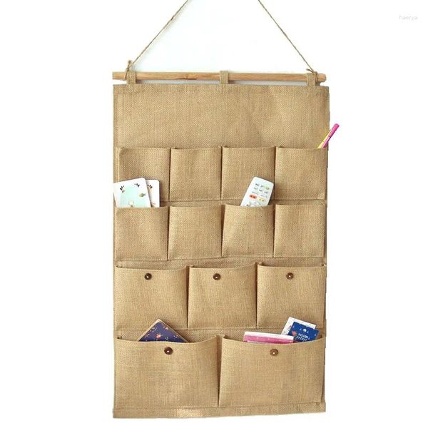 Bolsas de almacenamiento 13 bolsillos de algodón liso de lino para colgar llaves, tienda de pared, ropa para el hogar, adorno artístico