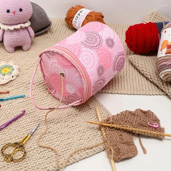 Sacs de rangement 14x14x15cm petit sac de fil vide fleur tricot fourre-tout crochets imperméables pour accessoires de couture outils