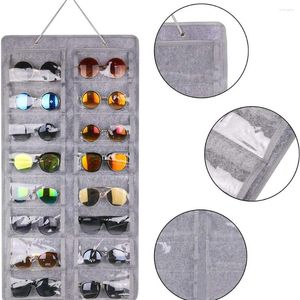 Sacs de rangement 16 poches en PVC, organisateur de lunettes, présentoir mural suspendu, lunettes de soleil anti-poussière, support pliable