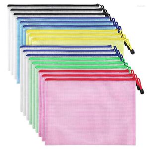 Opbergtassen 18 stks Multicolor Mesh Zipper Pouch Documentzak Plastic Zip Bestand Mappen Lettergrootte/A4 Grootte voor kantoorbenodigdheden