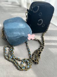 Opbergzakken 19X15X7CM mode symbool brief denim case met ketting klassieke Double.C make-vip Organisatie Crossbody tas