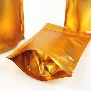 Opbergzakken 19x29cm 100pcs Matte Gouden Stand Aluminiumfolie Herbruikbare Keuken Voedsel Pouch Mylar Plastic Ritssluiting