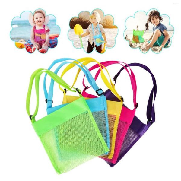 Sacs de rangement 1pc 21 23cm plage en maille colorée pour jouet Portable pliable Sac de coque de mer / sac de jouets Enfants Summer