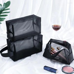 Sacs de rangement 1pc Pagile de toilette en mailles noires de grande capacité Organisateur de maquillage de sac de voyage cosmétique pour extérieur