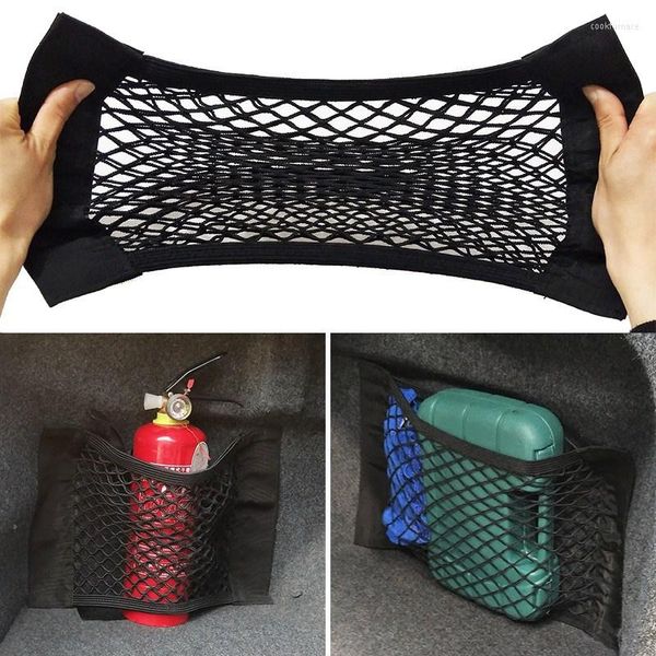 Bolsas de almacenamiento, 1 pieza, malla trasera para coche, asiento de maletero, cuerda elástica, bolsa Universal, jaula de bolsillo, organizador automático