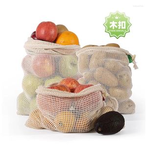 Sacs de rangement 1pc Eco Cotton Mesh Vegetable Reutilisable Supermarché Sac à provisions Cuisine Fruit avec cordon