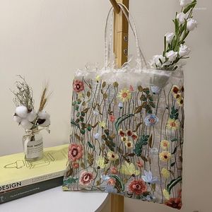 Sacs de rangement 1Pc mode fourre-tout été Style maille pleine broderie fleurs clair sac à bandoulière romantique sac à main femmes Eco Shopping 2023