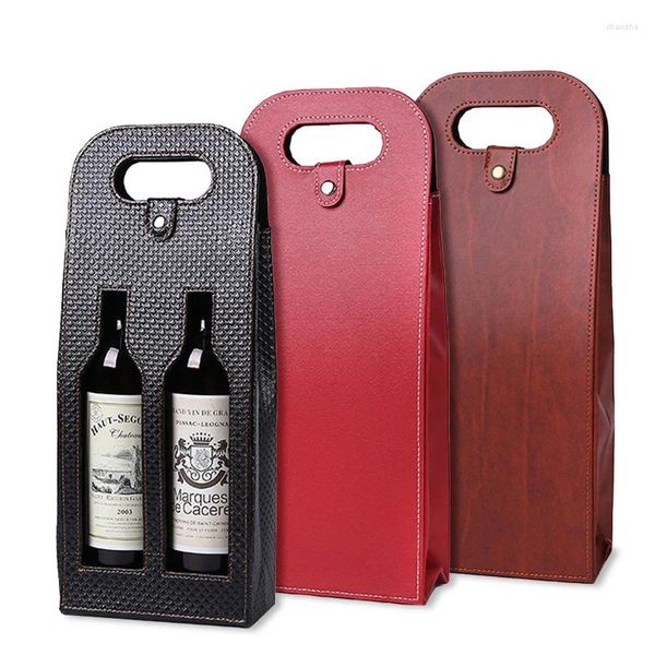 Bolsas de almacenamiento 1 PC suministros para el hogar Vino tinto PU cuero con mango de regalos Embalaje de bolsillo doble transparente