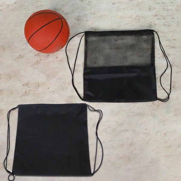 Bolsas de almacenamiento 1 unid mochila de montar portátil bolsillo de malla bolsa de deportes baloncesto pelota de fútbol cordón impermeable fitness