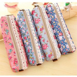 Sacs de rangement 1pc rétro fleur floral haute qualité dentelle porte-crayon Mini sac cosmétique fermeture éclair bureau stylo pochette