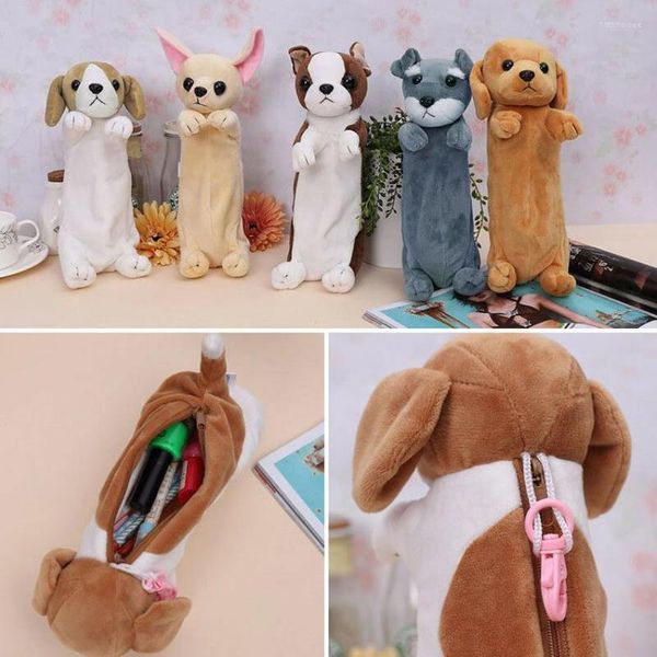 Sacs de rangement 1 pièces dessin animé en peluche chien papeterie porte-crayon Animal stylo sac pour voyage toilette maquillage sac à main pochette fermeture éclair