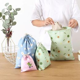 Sacs de rangement 1pcs Eco Réutilisable Tissu Sous-vêtements Case Anti-poussière Voyage Accueil Sac Mignon Dessin animé Coton Cordon