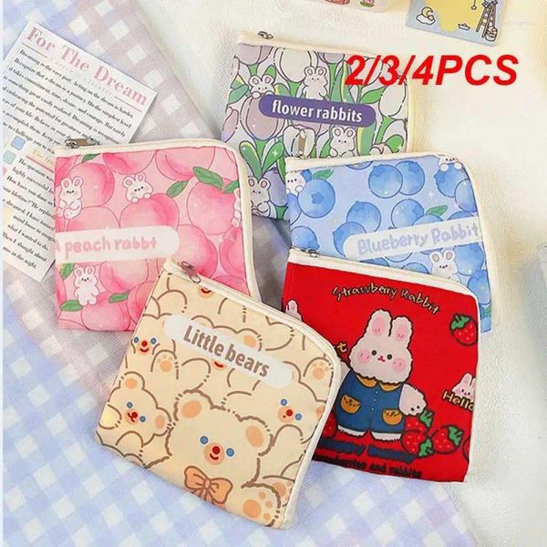 Sacs de rangement 2/3 / 4pcs Sanitary Pad Pouch de grande capacité Cartoon mini sac Tampon Organisateur Zipper Small