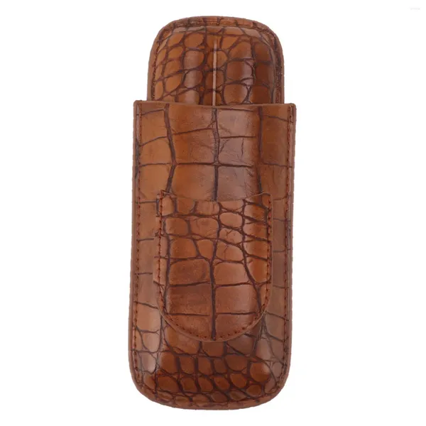 Bolsas de almacenamiento Caja de 2 dedos con textura marrón elegante PU Patrón de piel de cuero Titular portátil para regalos de aniversario