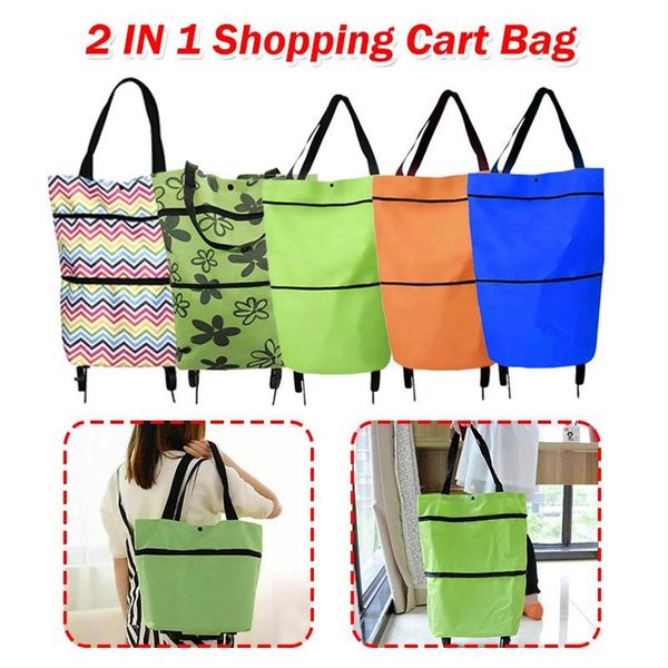 Bolsas de almacenamiento 2 en 1, carrito de la compra plegable reutilizable, bolsa grande con carrito de ruedas, soporte organizador de equipaje, funda de transporte, 216m