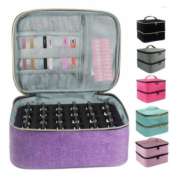 Bolsas de almacenamiento 2 capas Case de poca esencial 30 Botellas bolsas de esmalte de uñas Cosméticos portátiles organizador de bolsos grandes con mango