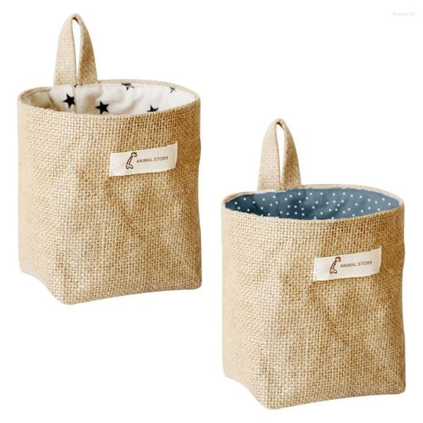 Sacs de rangement 2 pièces coton tenture murale organisateur porte pochette arrière de style japonais