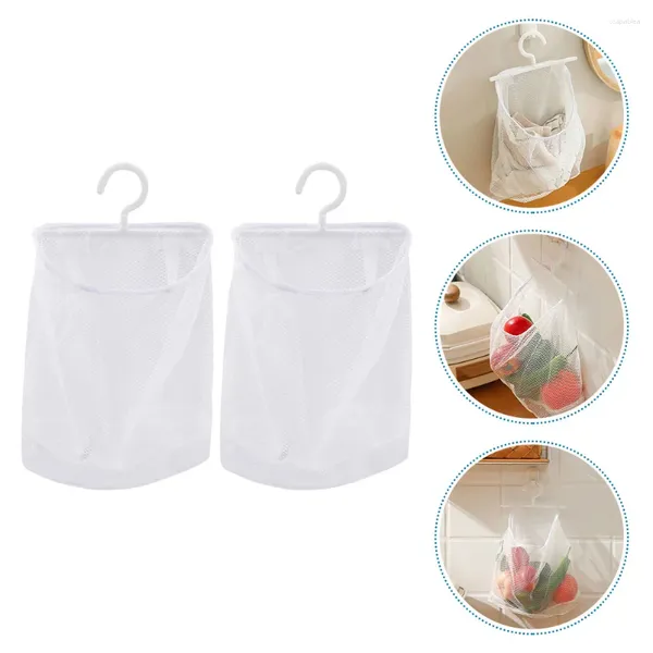 Bolsas de almacenamiento 2 PCS Bolsa de malla Cebolla Cestas de lavandería para el hogar Bolsa de frutas Colgando Bañera Soporte de cocina Ajo