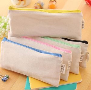 Opbergzakken 20,5 8,5 cm DIY Wit canvas Blanco Plain Zipper Pencil Pen Stationery Cases Gift Pouch LX4040