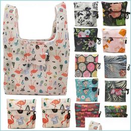 Sacs de rangement 20 couleurs Femmes Femelles Recycle Recycle Shop Sac Eco réutilisable Polyester Tote Cartoon Floral Fruit Vegetable Gropery Drop Deliv Dhhsa