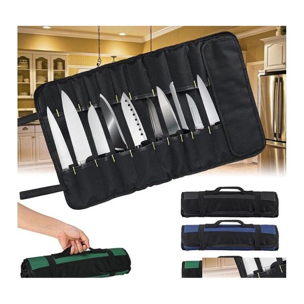 Bolsas de almacenamiento 20 Ranuras Bolsillo Chef Cuchillo Bolsa Rollo Estuche de transporte Cocina Entrega de gota portátil Hogar Jardín Organización Housekee Dh3Z7