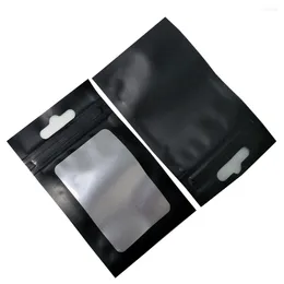 Bolsas de almacenamiento 200 unids/lote bolsa de paquete de papel de aluminio negro mate con agujero para colgar nueces de té DIY Craft Mylar bolsa resellable