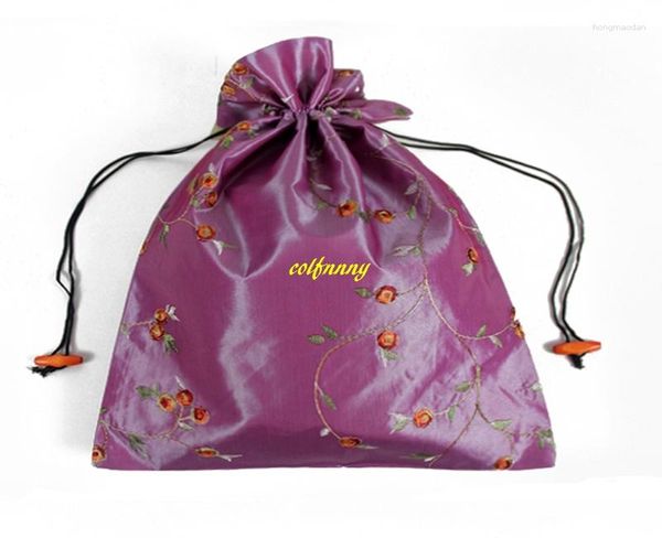 Bolsas de almacenamiento 200 unids / ot 27x36 cm portátil chino hecho a mano bordado floral zapato de seda bolsa de viaje con cordón