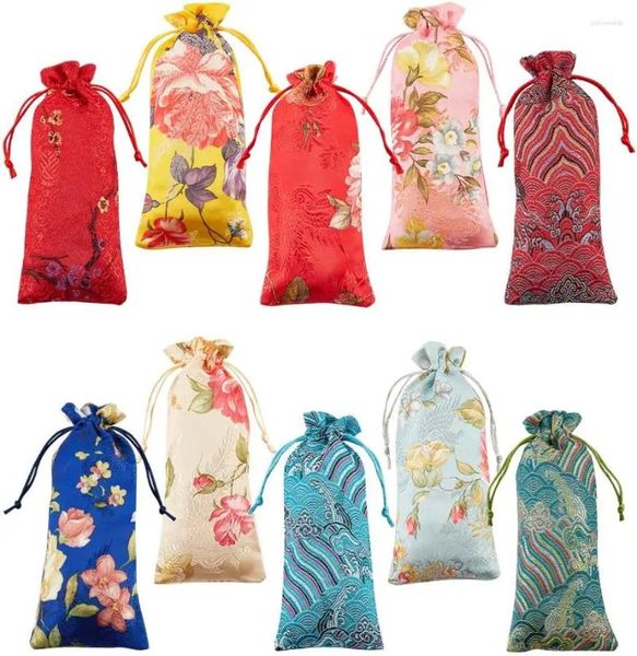 Sacs de rangement 200X style chinois cordon de soie fleur motif de vague florale pochettes de brocart bijoux et stockage de pièces de monnaie. emballage de bonbons cadeau