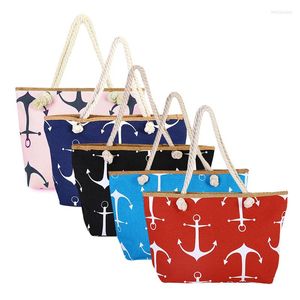 Bolsas de almacenamiento 2023 Moda Bolsa de mujer Playa Barco Ancla Lienzo Impresión coreana Casual Algodón Cuerda Bolso