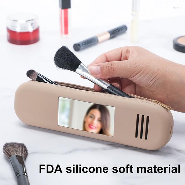 Sacs de rangement 2023 sac cosmétique multifonctionnel Silicone voyage maquillage brosse boîte poudre bouffée étui avec miroir